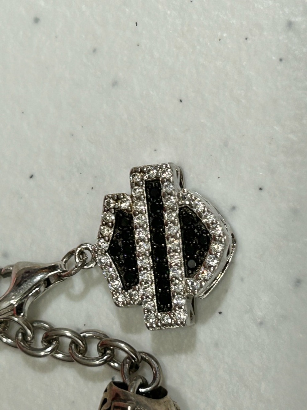 Harley-Davidson Silver Tone Charm Bracelet with Black and Red Accents - Picture 2 of 3